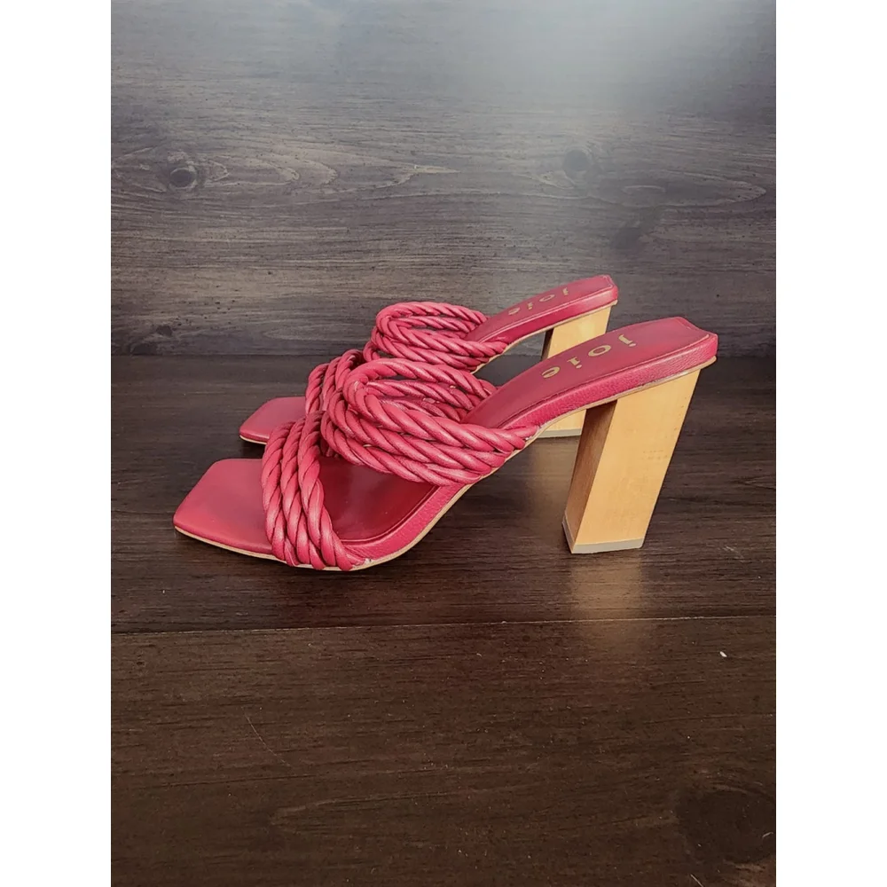 JOIE Giulianna LEATHER Braided Strappy Mule Wood Block Heel Sandals 8 M Wine Red - Picture 8 of 16